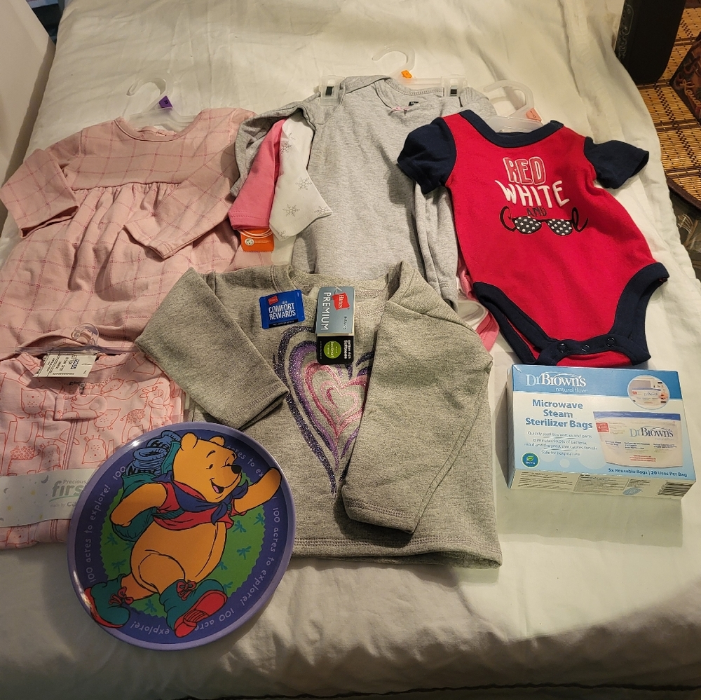 Bundle of 9 Infant Girl Items. NEW with Tags. SEE PHOTOS For Sizes